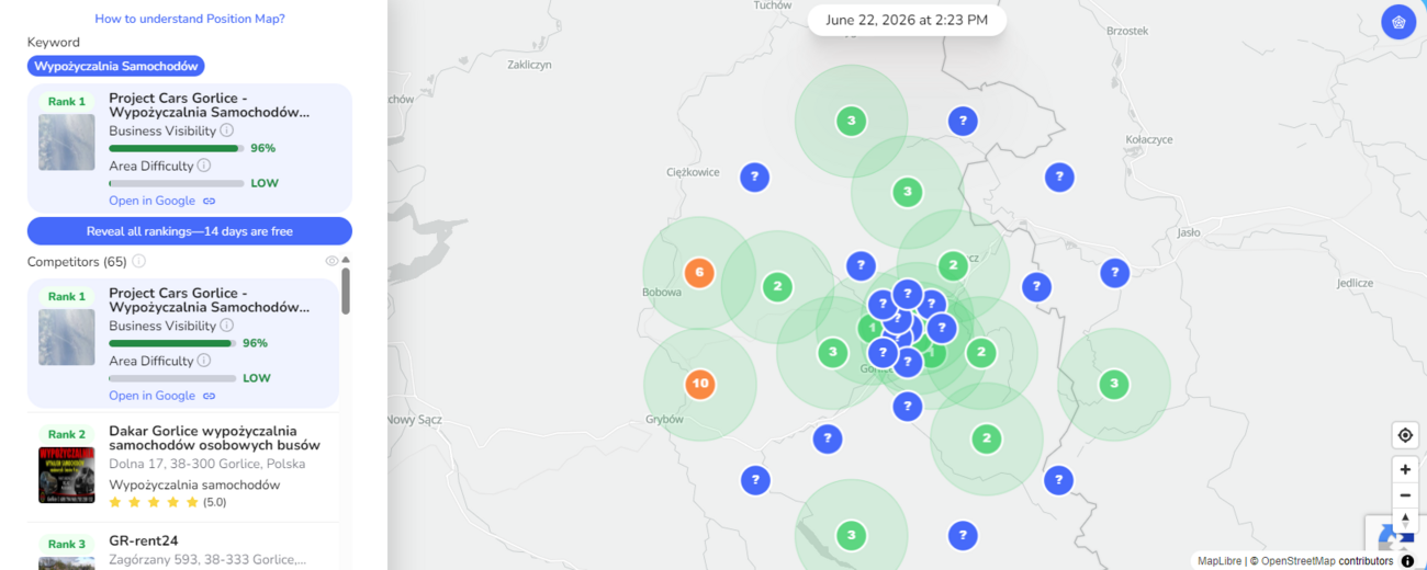 Mapa pozycji nr 1 — wypożyczalnia samochodów