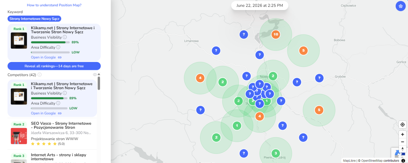 Mapa pozycji nr 1 — strony internetowe Nowy Sącz